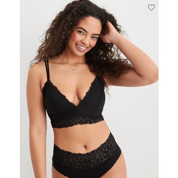Aerie Real Happy Black Wireless Lightly Lined Candy Lace Bra Size 34C - Picture 1 of 11